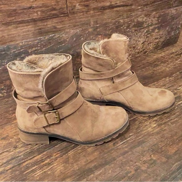 Tan Ankle Boots with Buckle Detail - Picture 1 of 5